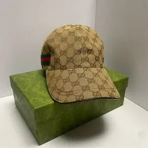 Gucci | Accessories | Gucci Beige Gg Monogram Hat With Green  display picture 2